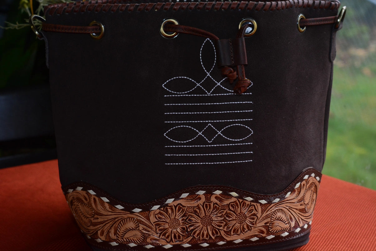 Chocolate Brown Suede Bucket Purse