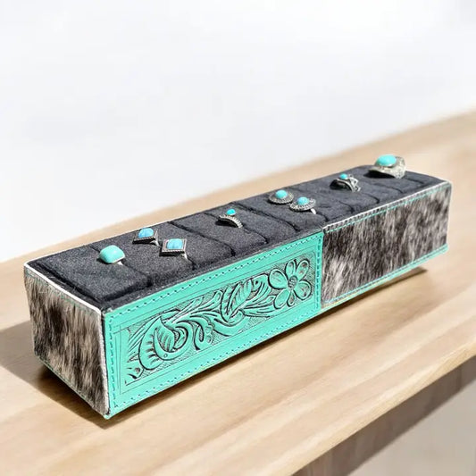 Turquoise Tooled Leather Jewelry display