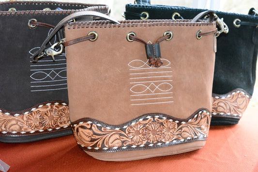 Chocolate Brown Suede Bucket Purse